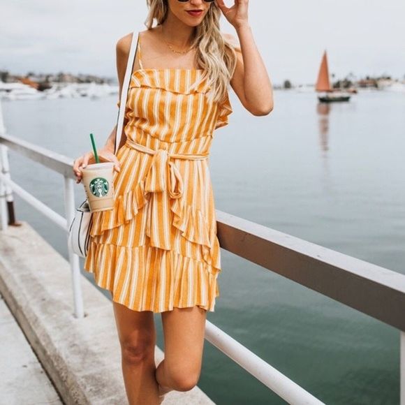 Vici Dresses & Skirts - Vici Orange Vertical Stripe Spaghetti Strap Dress